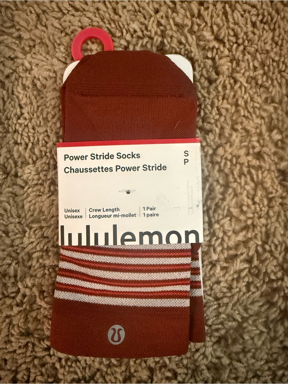 Crew Socks in Rust with White & Gray Stripes